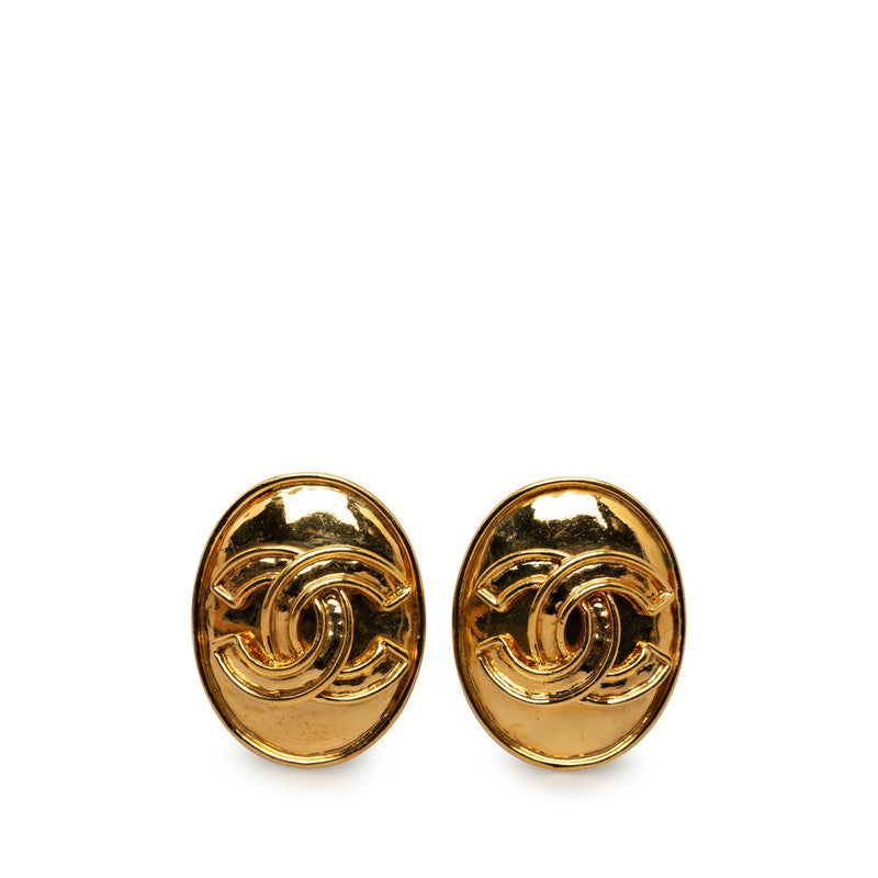 Chanel Vintage Coco Mark Earrings Gold Plated