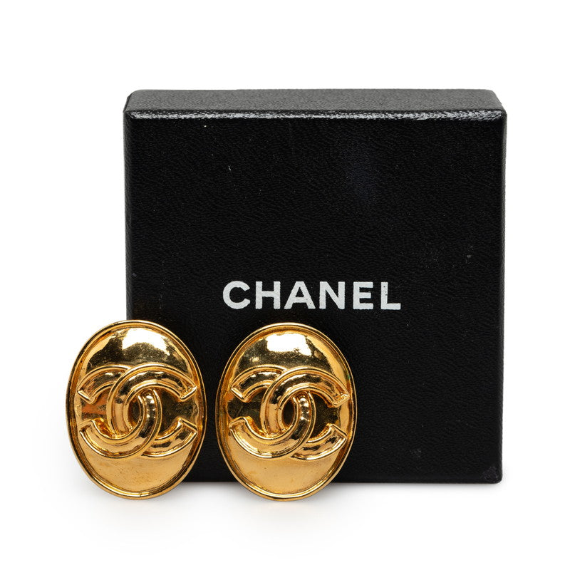 Chanel Vintage Coco Mark Earrings Gold Plated