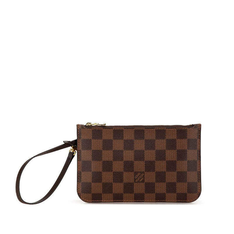 Louis Vuitton Damier Neverfull Pouch Brown PVC Leather in Very Good Condition