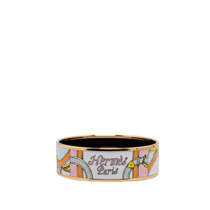 Hermes Enamel GM Bangle Bracelet Pink Gold