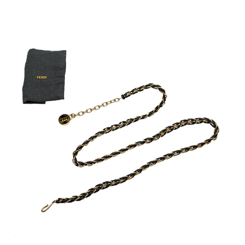 Fendi Chain Belt Gold Black Leather in Very Good Condition