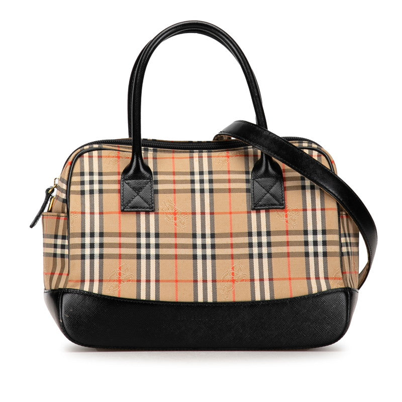 Burberry Nova Check Shadow Horse Canvas Leather Handbag in Good Condition