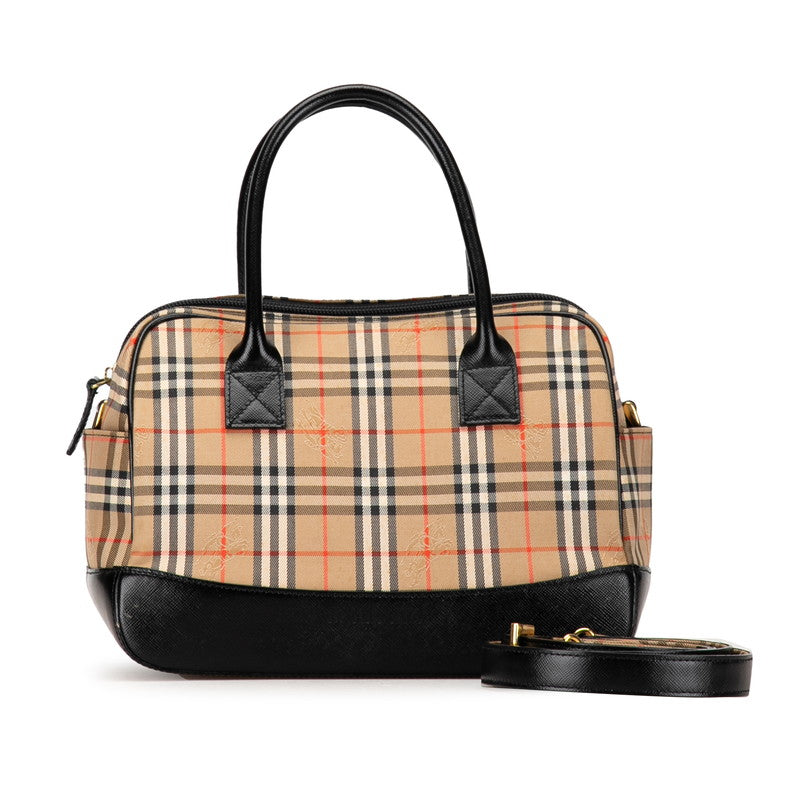 Burberry Nova Check Shadow Horse Canvas Leather Handbag in Good Condition