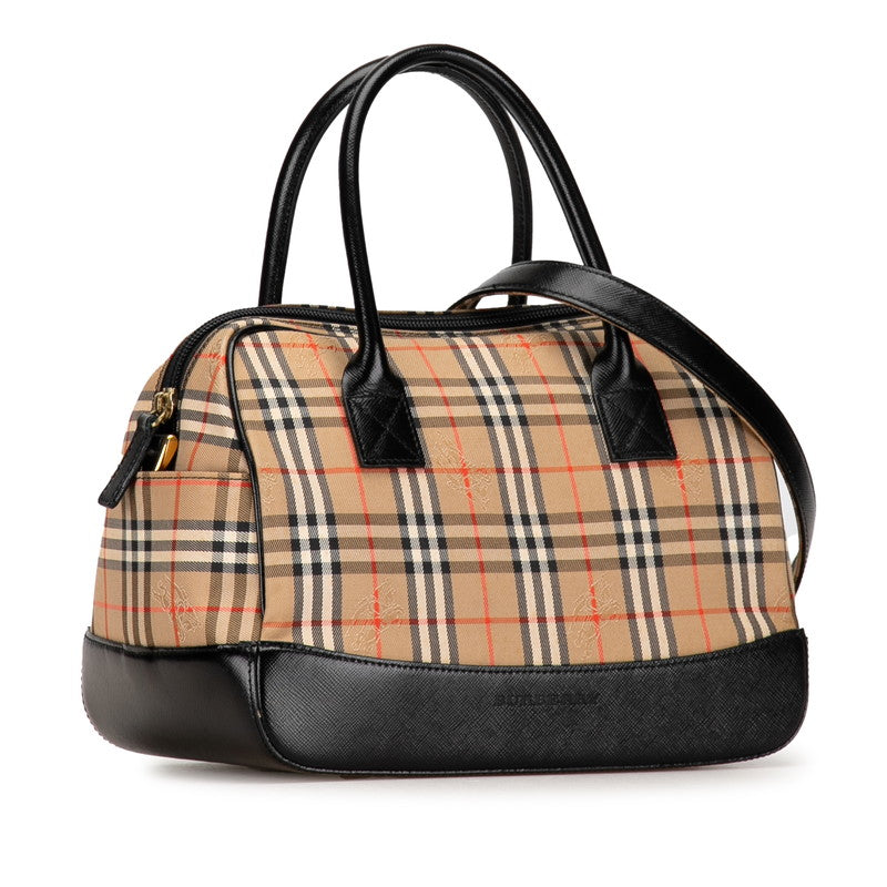 Burberry Nova Check Shadow Horse Canvas Leather Handbag in Good Condition