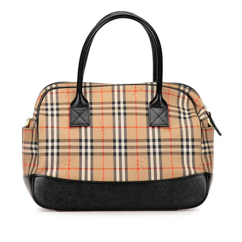 Burberry Nova Check Shadow Horse Canvas Leather Handbag in Good Condition