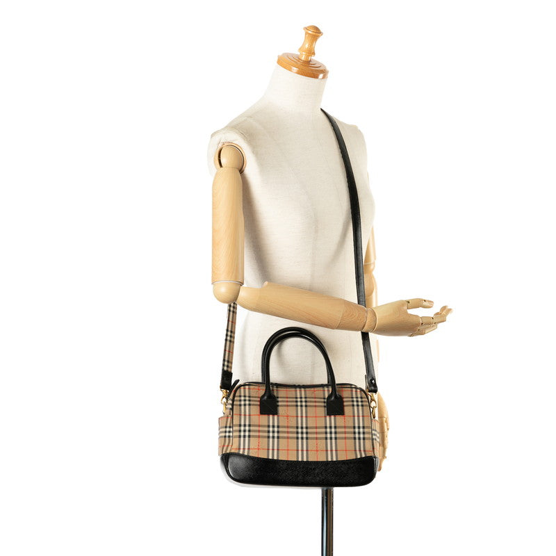 Burberry Nova Check Shadow Horse Canvas Leather Handbag in Good Condition