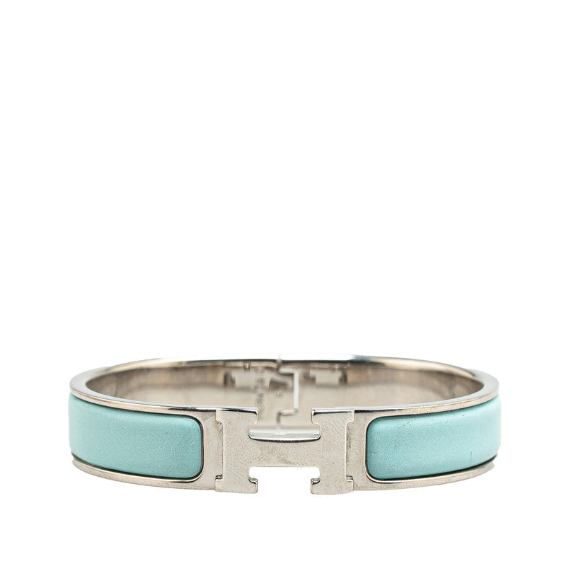 Hermes Click Clack H PM Bangle Silver Light Blue