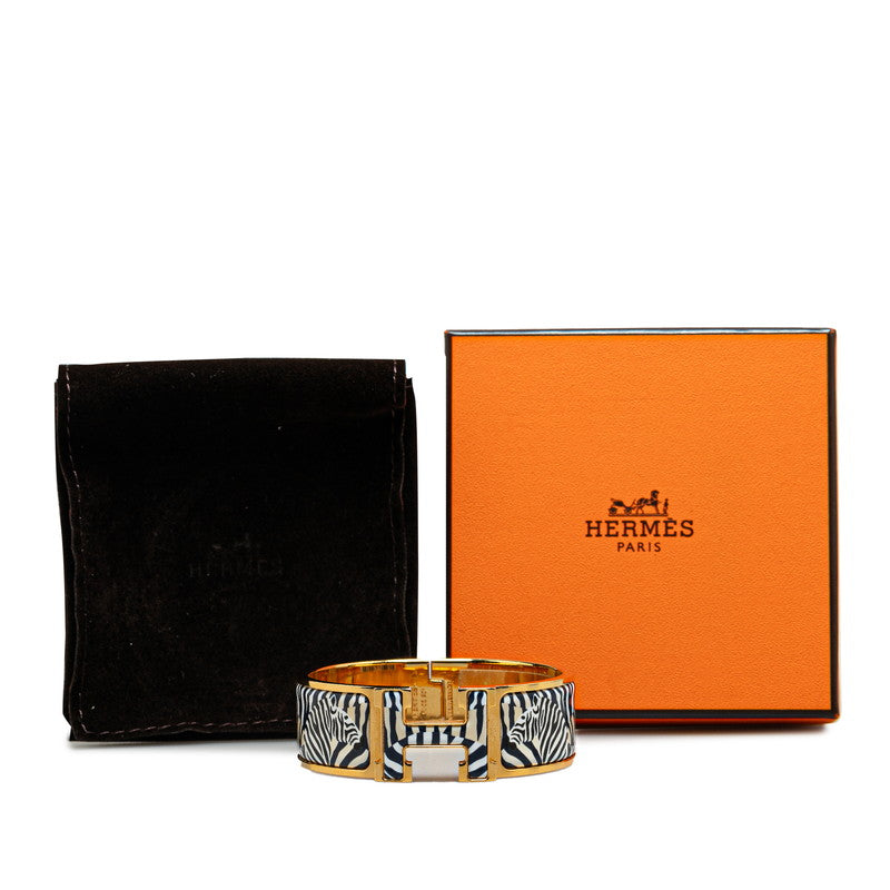 Hermes Zebra Click Clack H GM Bangle Gold Navy