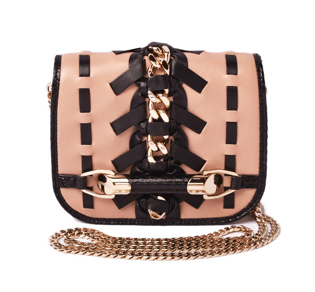 Jimmy Choo Leather Chain Crossbody Bag Beige Pink/Black in Pristine Condition