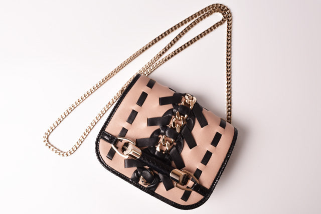 Jimmy Choo Leather Chain Crossbody Bag Beige Pink/Black