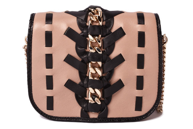 Jimmy Choo Leather Chain Crossbody Bag Beige Pink/Black