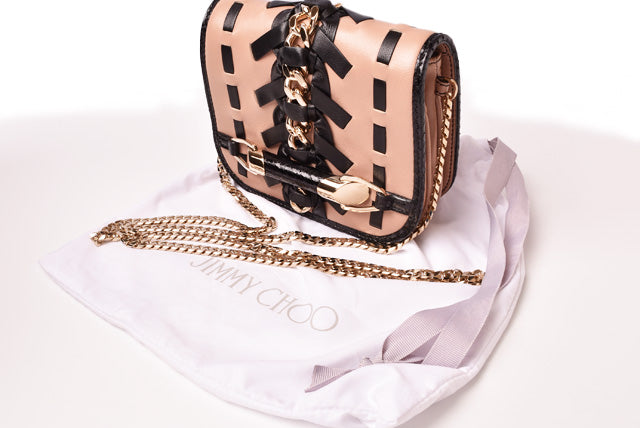 Jimmy Choo Leather Chain Crossbody Bag Beige Pink/Black