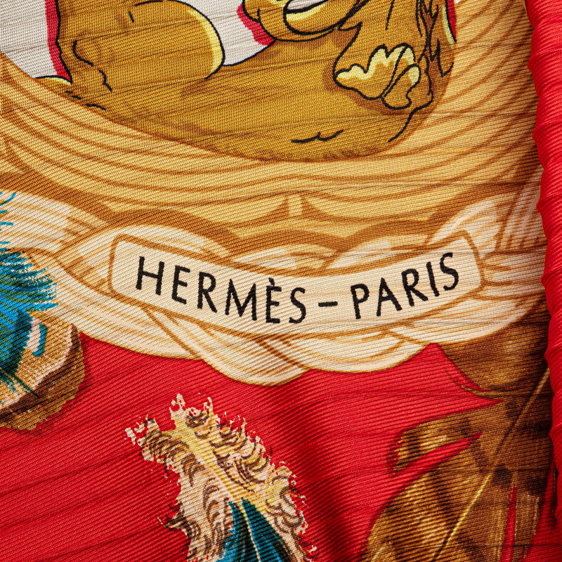 Hermes Silk Pleated Scarf Red White Multicolor