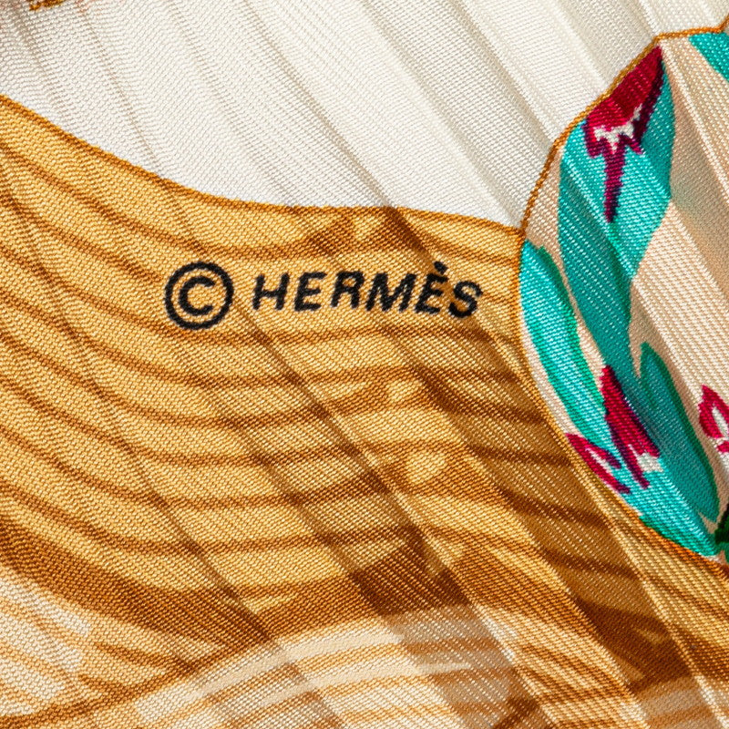 Hermes Silk Pleated Scarf Red White Multicolor