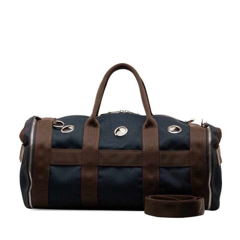 Hermes Canvas Pet Carrier Bag Navy Brown