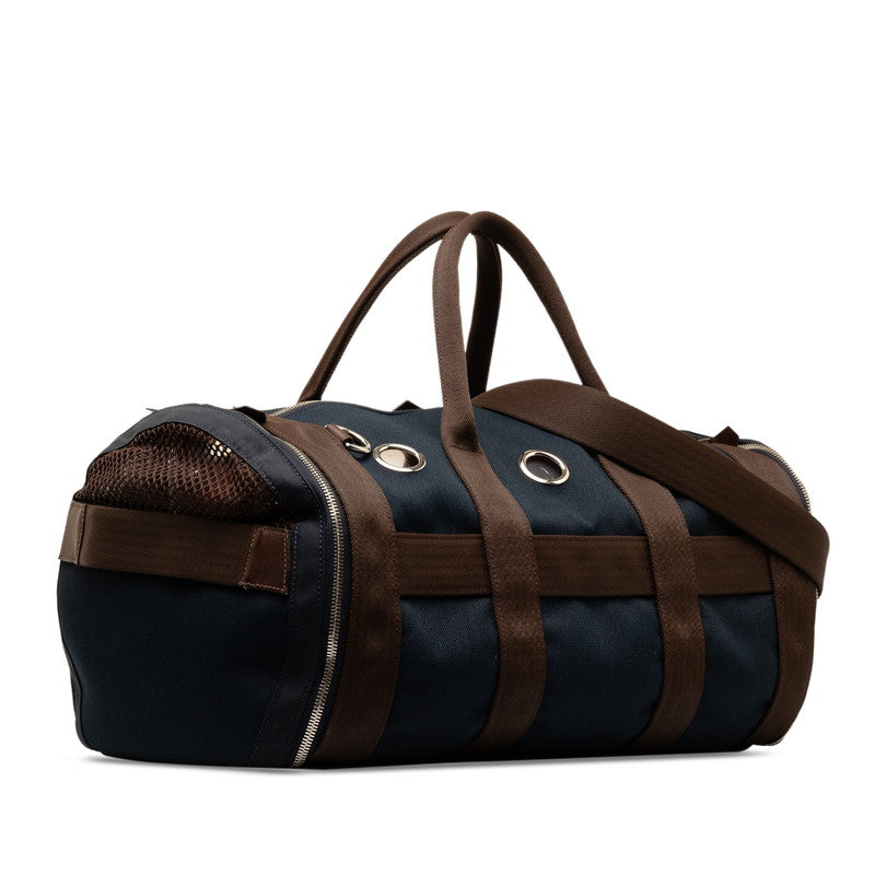 Hermes Canvas Pet Carrier Bag Navy Brown