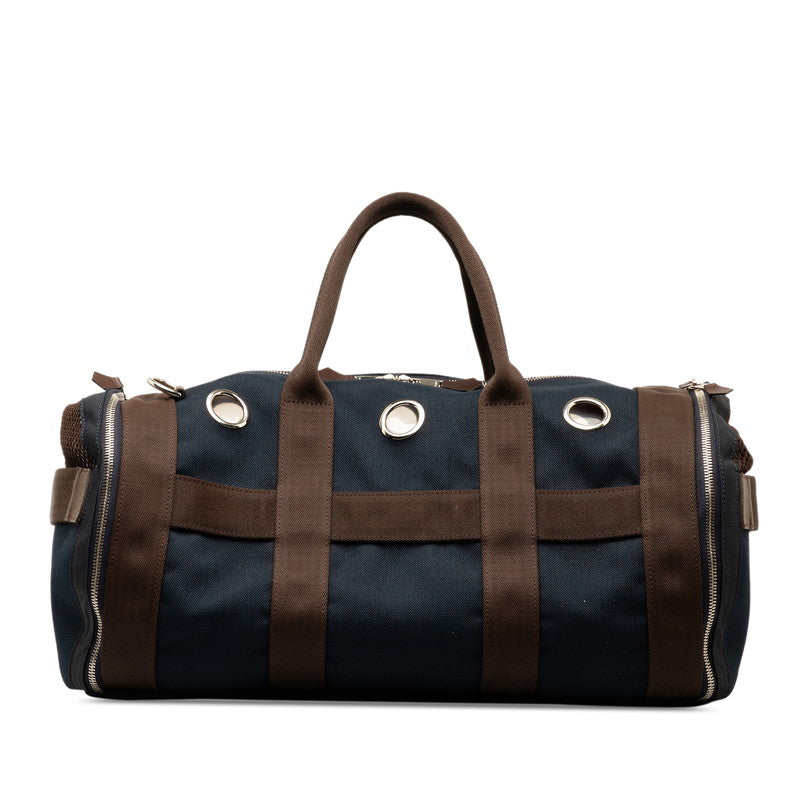 Hermes Canvas Pet Carrier Bag Navy Brown