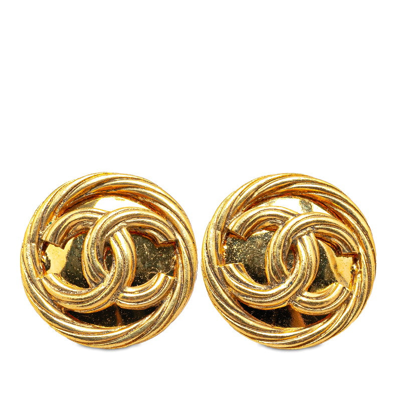 Chanel Vintage Coco Mark Motif Clip-On Earrings Gold Plated in Very Good Condition