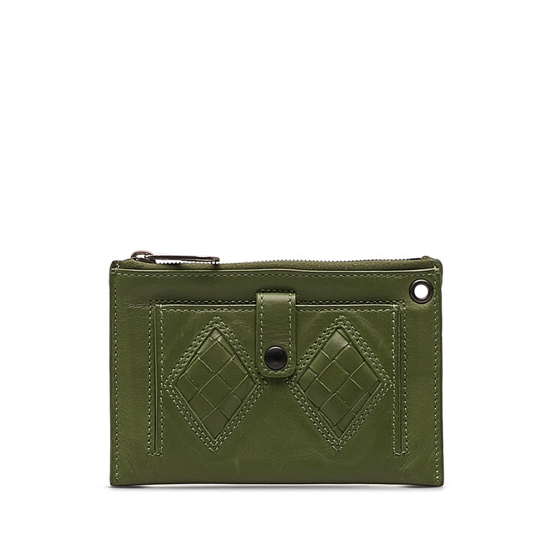 Bottega Veneta Intrecciato Leather Coin Case Green in Very Good Condition