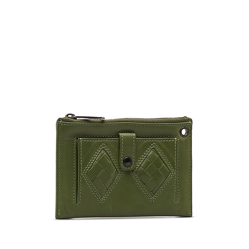 Bottega Veneta Intrecciato Leather Coin Case Green in Very Good Condition