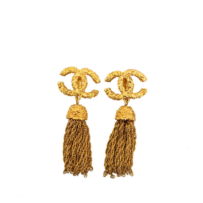 Chanel Vintage Gold Plated Fringe Tassel Earrings in Great Condition