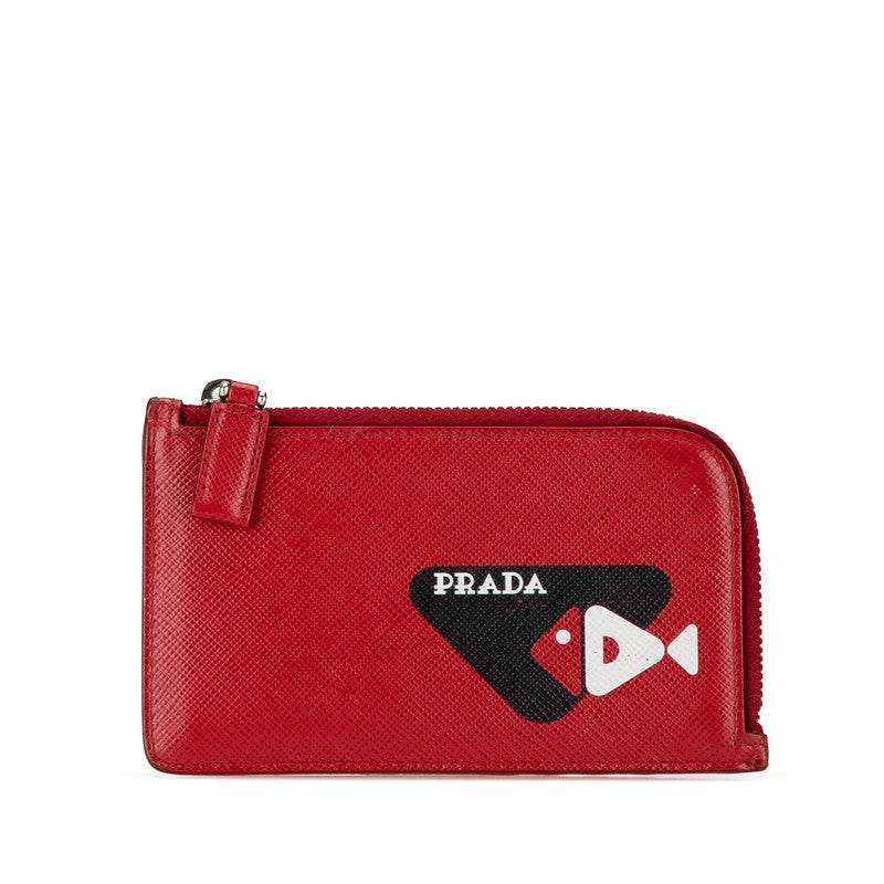 Prada Saffiano Leather Logo Fish Motif Card Case in Very Good Condition