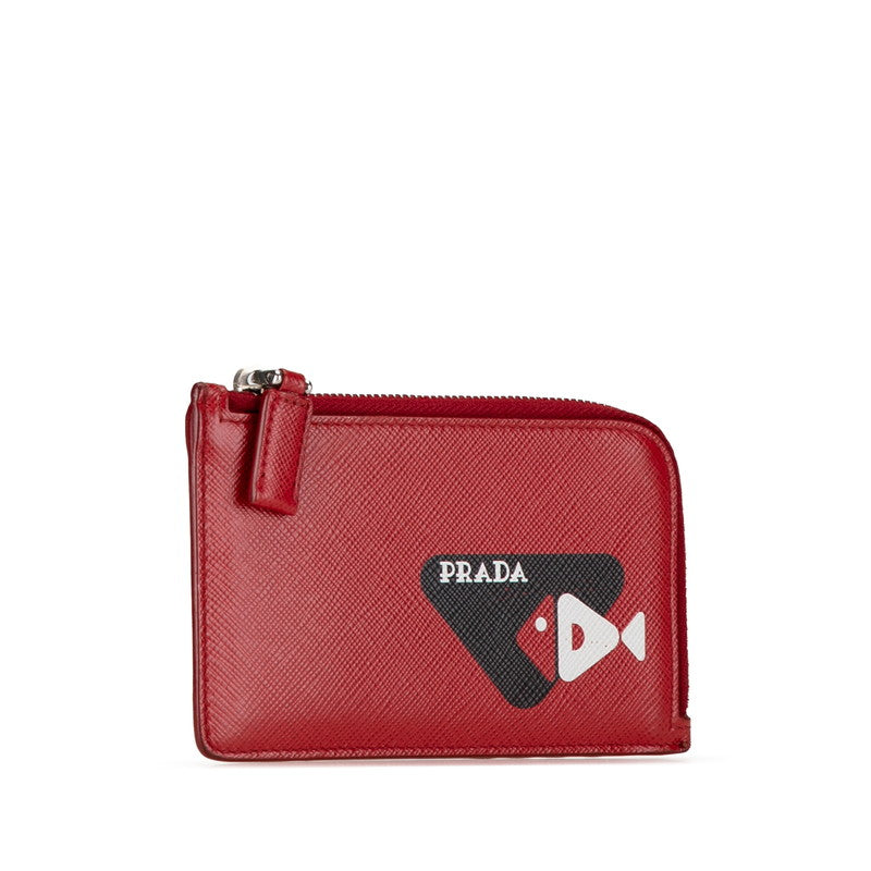 Prada Saffiano Leather Logo Fish Motif Card Case in Very Good Condition