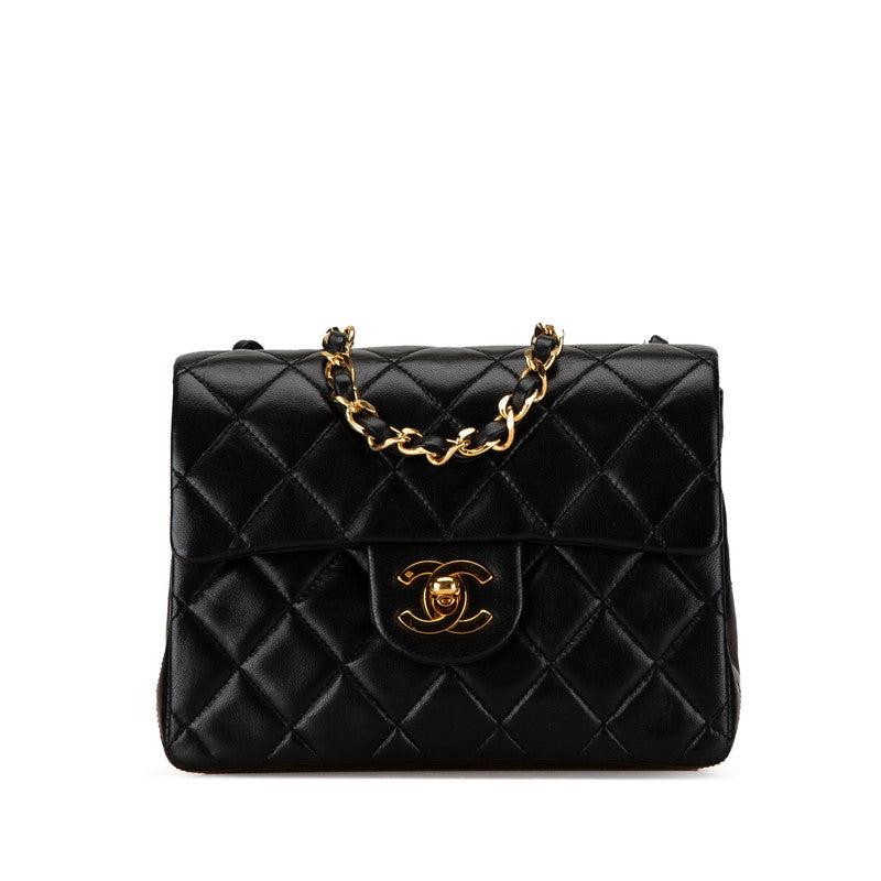 Chanel Matelasse Coco Mark Chain Shoulder Bag Black Lambskin