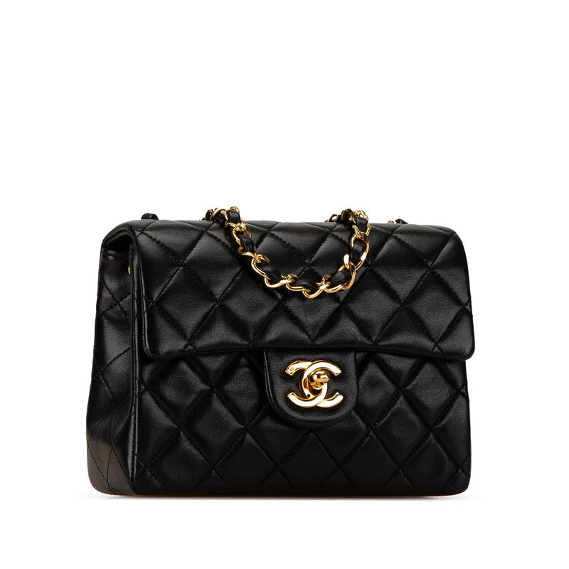 Chanel Matelasse Coco Mark Chain Shoulder Bag Black Lambskin