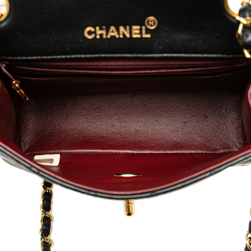 Chanel Matelasse Coco Mark Chain Shoulder Bag Black Lambskin