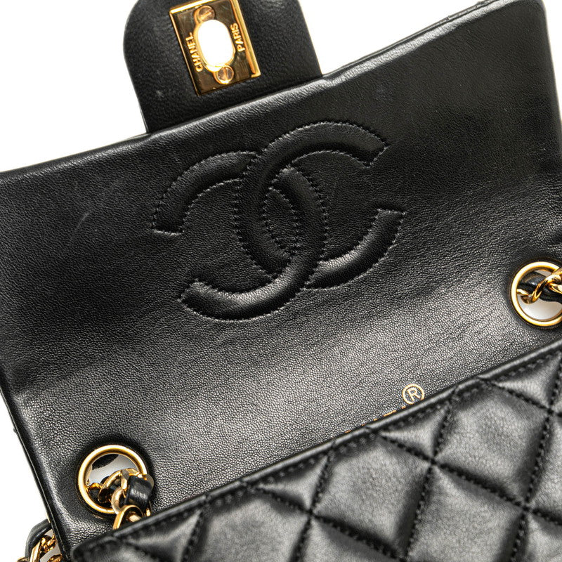 Chanel Matelasse Coco Mark Chain Shoulder Bag Black Lambskin