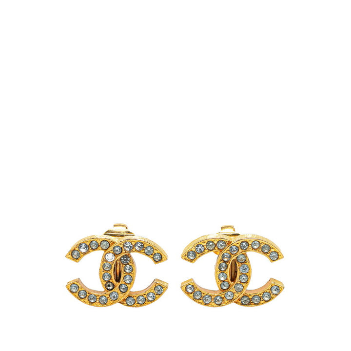 Chanel Coco Mark Rhinestone Earrings Gold