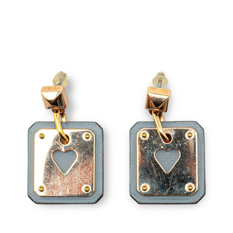 Hermes As de Coeur PM Heart Earrings Gold Light Blue in Great Condition