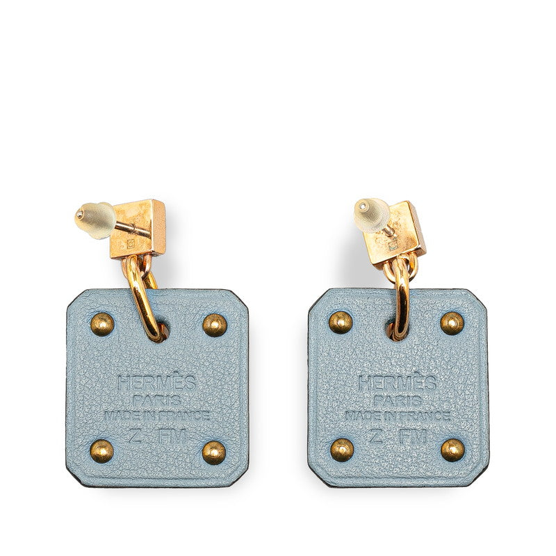 Hermes As de Coeur PM Heart Earrings Gold Light Blue in Great Condition