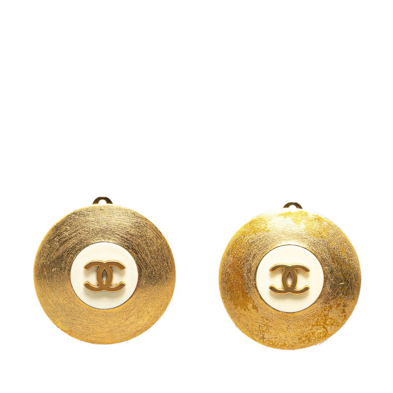 Chanel Vintage Coco Mark Button Motif Clip-On Earrings Gold in Very Good Condition