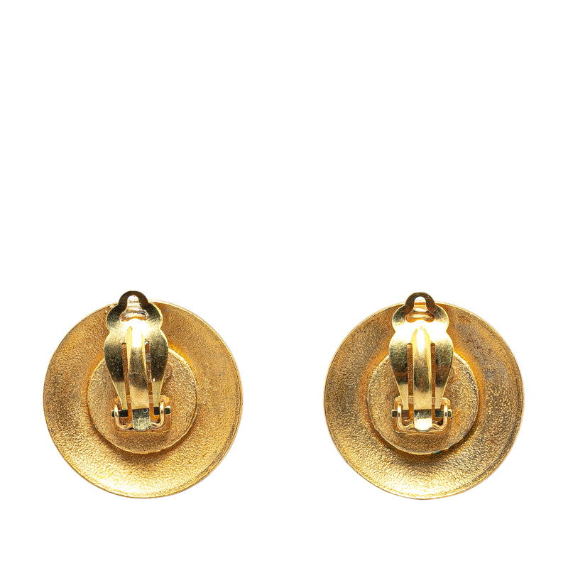 Chanel Vintage Coco Mark Button Motif Clip-On Earrings Gold in Very Good Condition