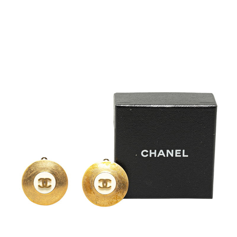 Chanel Vintage Coco Mark Button Motif Clip-On Earrings Gold in Very Good Condition