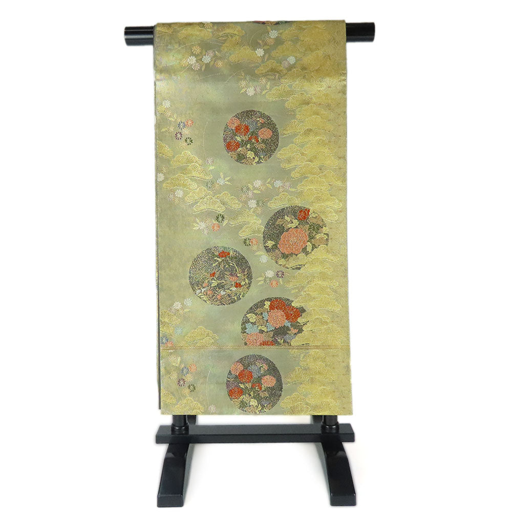 Silk Bag Belt Formal Kimono Pine Flower Peony