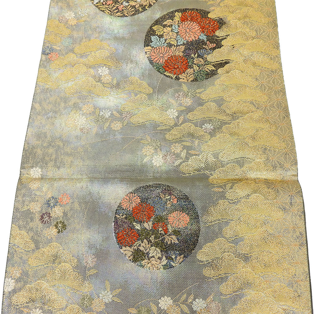 Silk Bag Belt Formal Kimono Pine Flower Peony