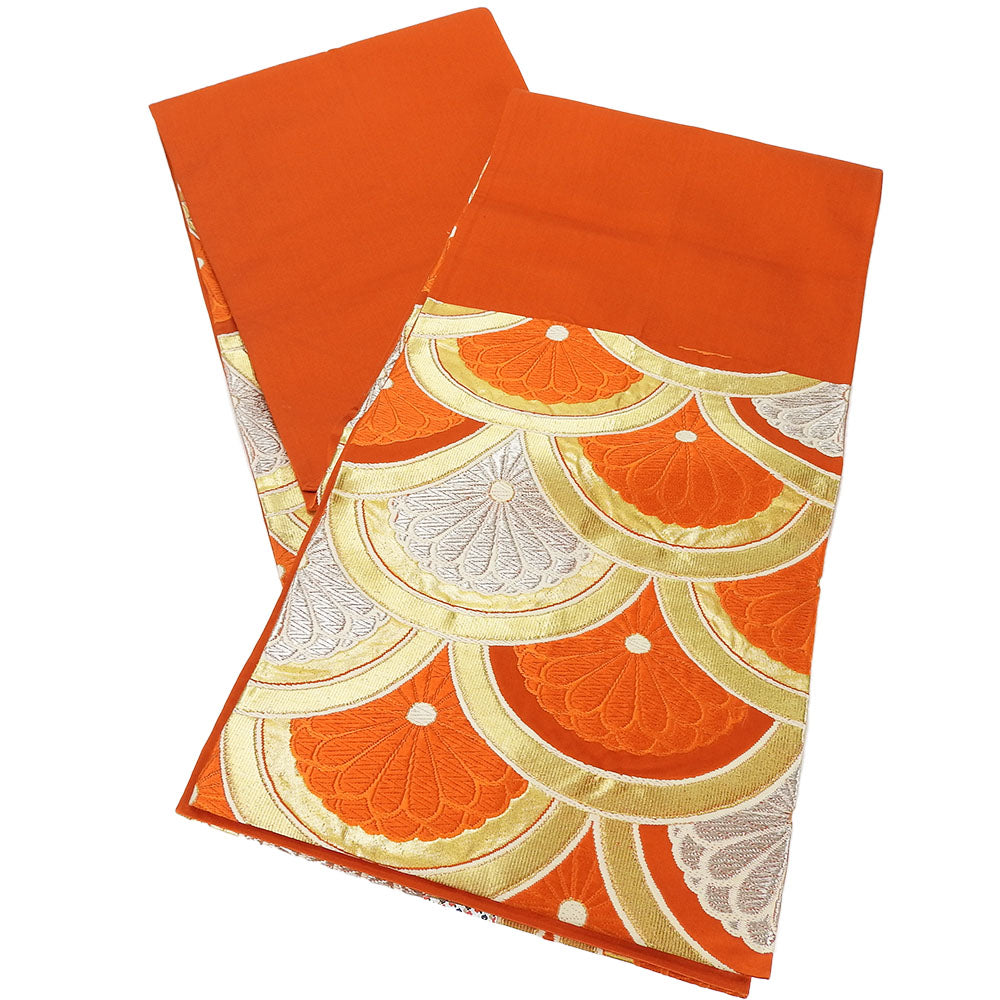 Silk Furisode Bag Belt Orange Embroidery