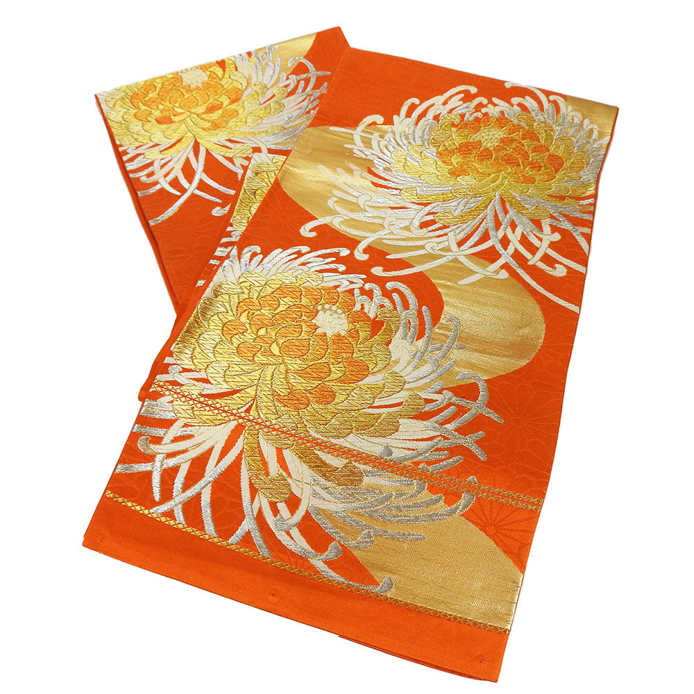 Silk Furisode Bag Belt Orange Gold