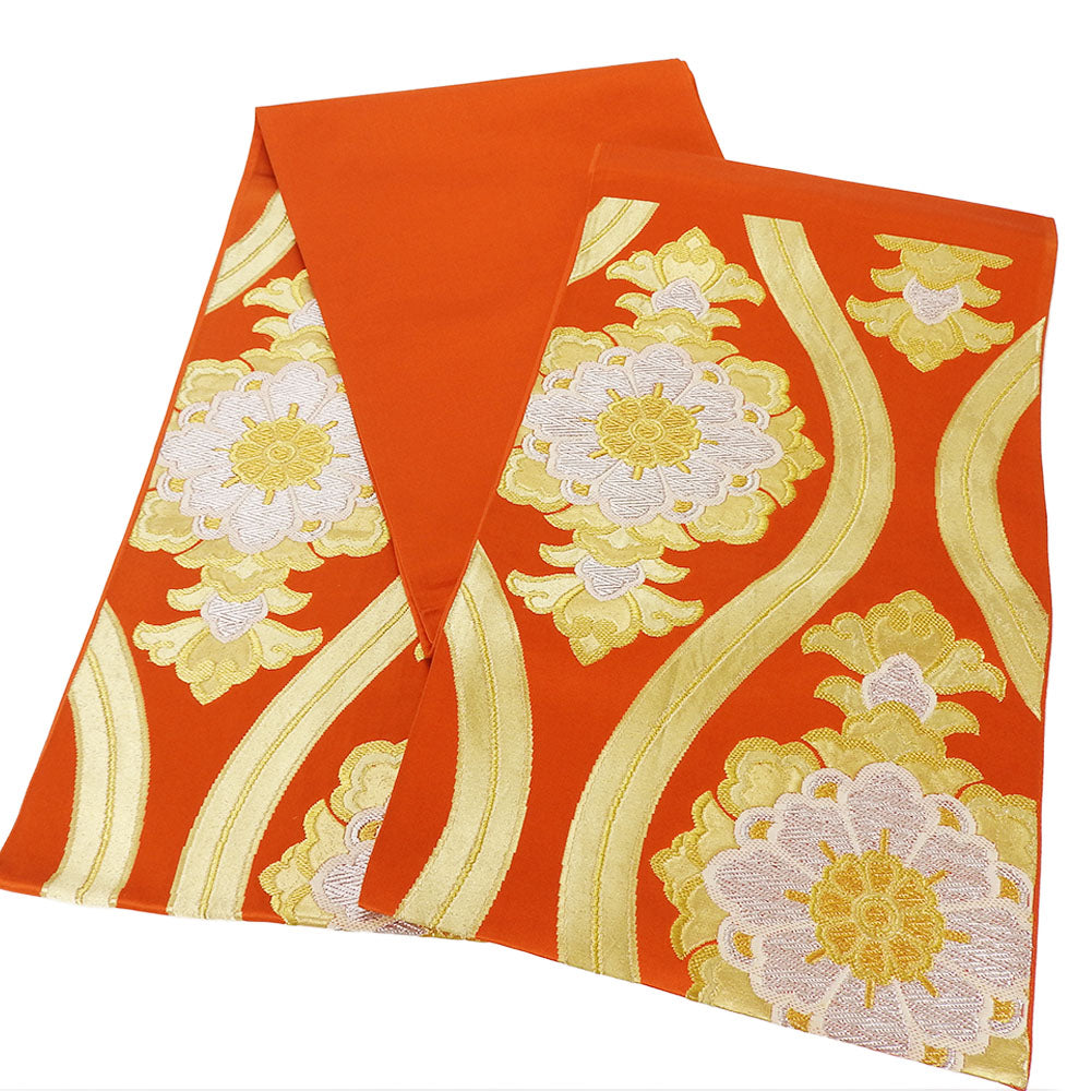 Silk Furisode Bag Belt Orange Gold