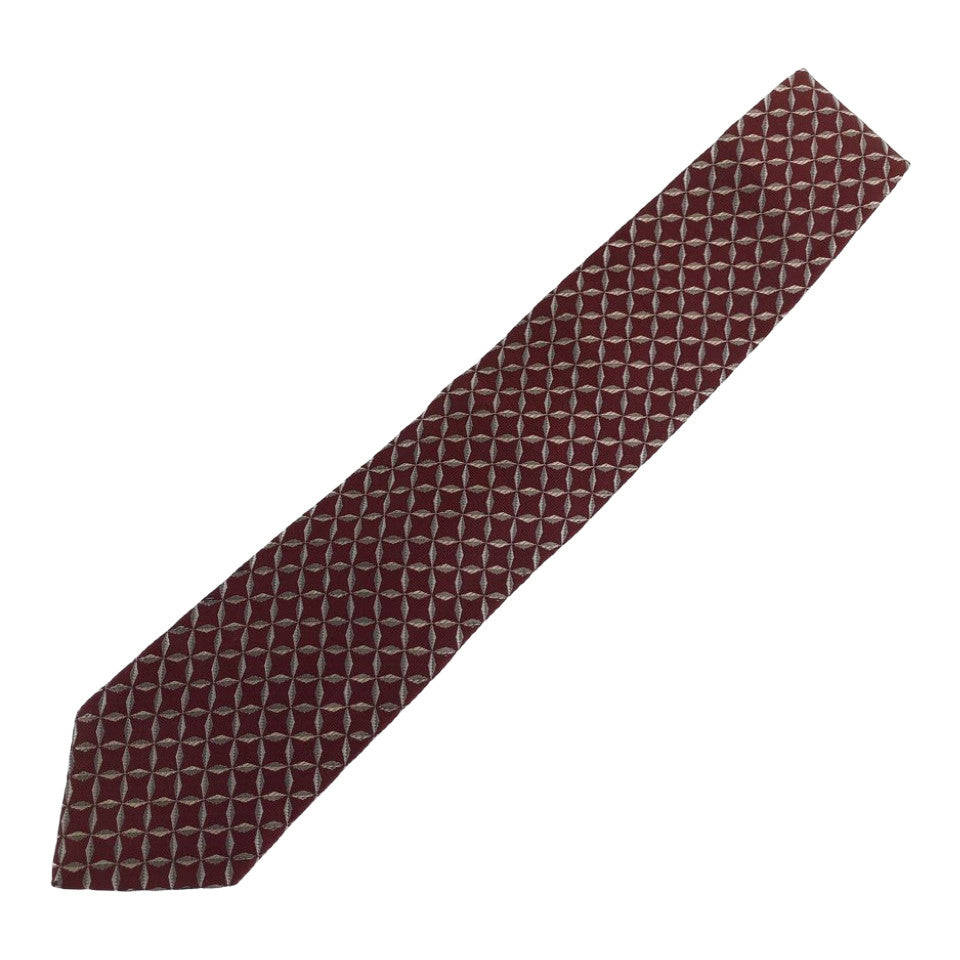 Yves Saint Laurent Silk Patterned Bordeaux Wine Red Tie in Very Good Condition