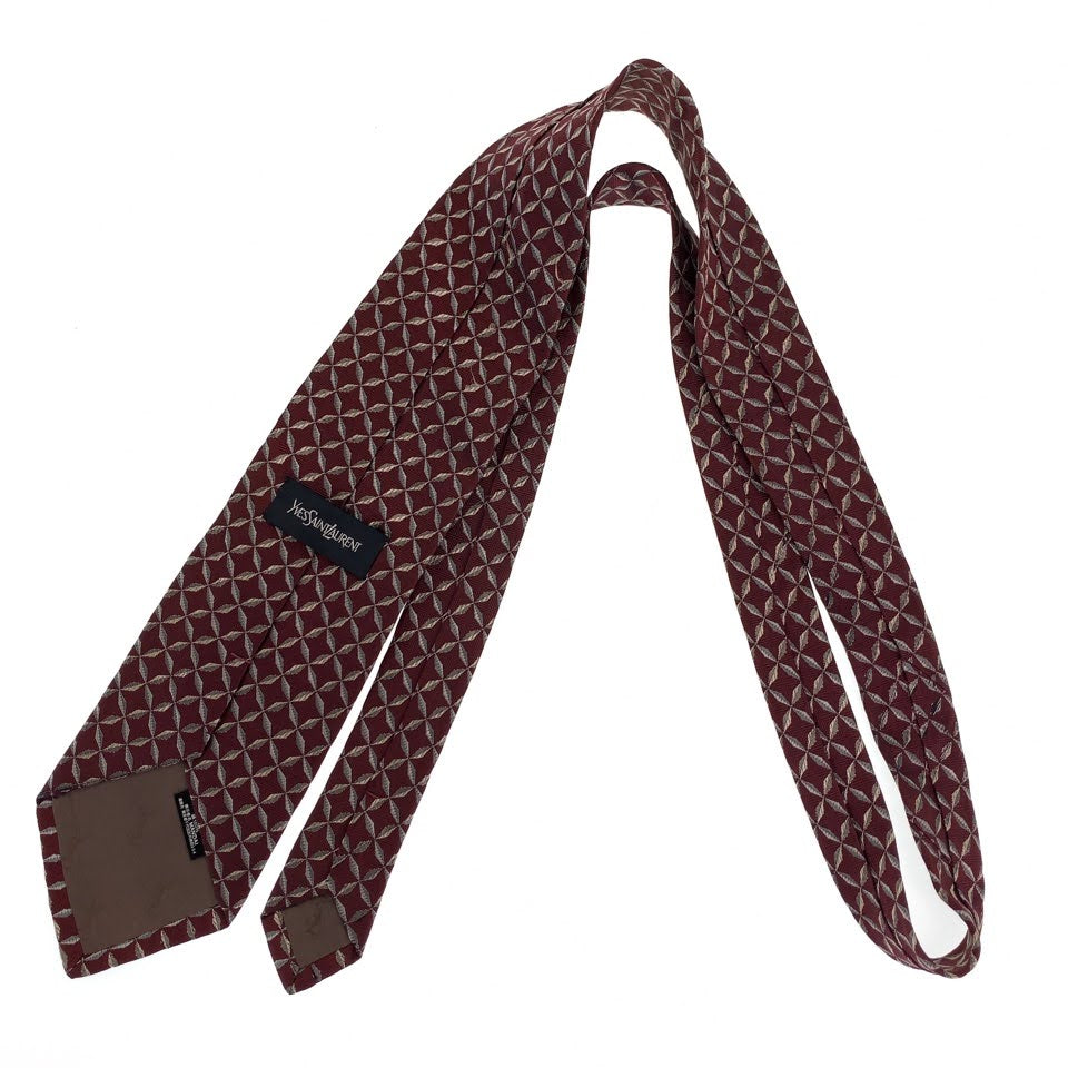 Yves Saint Laurent Silk Patterned Bordeaux Wine Red Tie in Very Good Condition