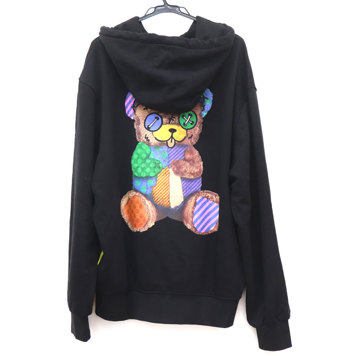 Bear Print Hoodie Sweatshirt M Black