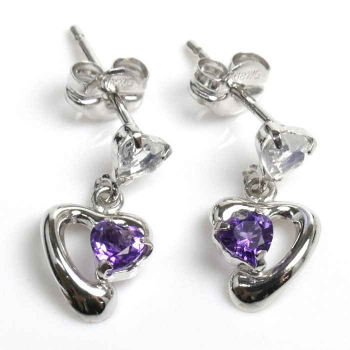 K18WG White Gold Amethyst Heart Earrings