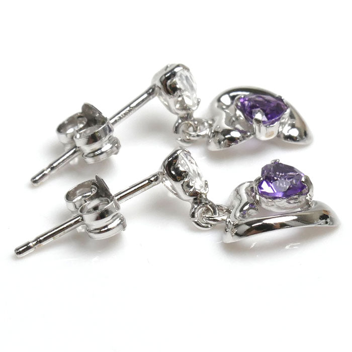 K18WG White Gold Amethyst Heart Earrings