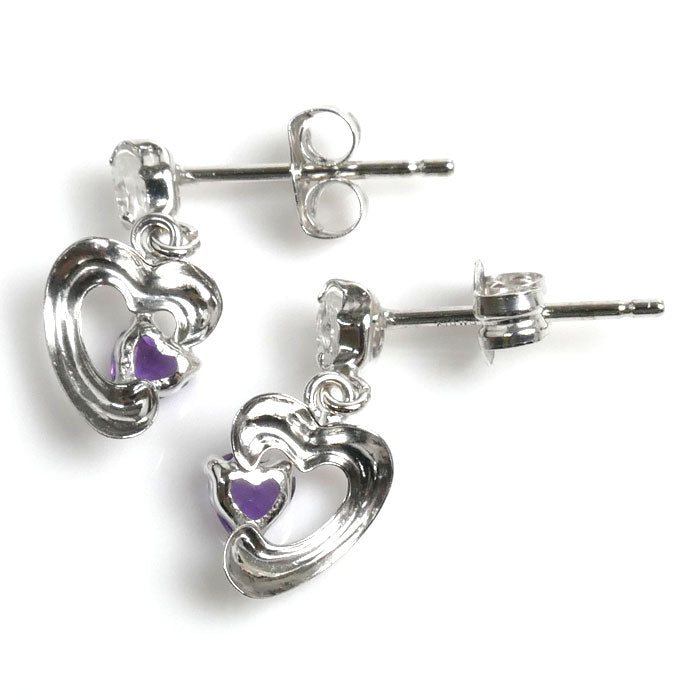 K18WG White Gold Amethyst Heart Earrings