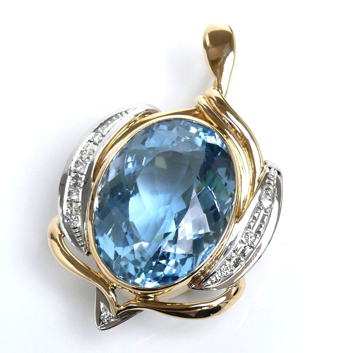 K18YG/Pt900 Blue Topaz Pendant 30.06ct