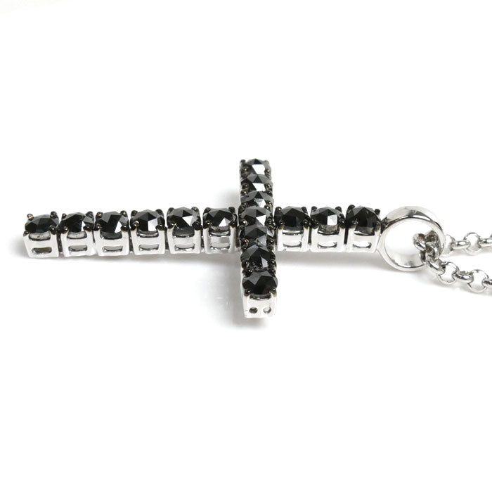 K18WG White Gold Black Diamond Cross Necklace